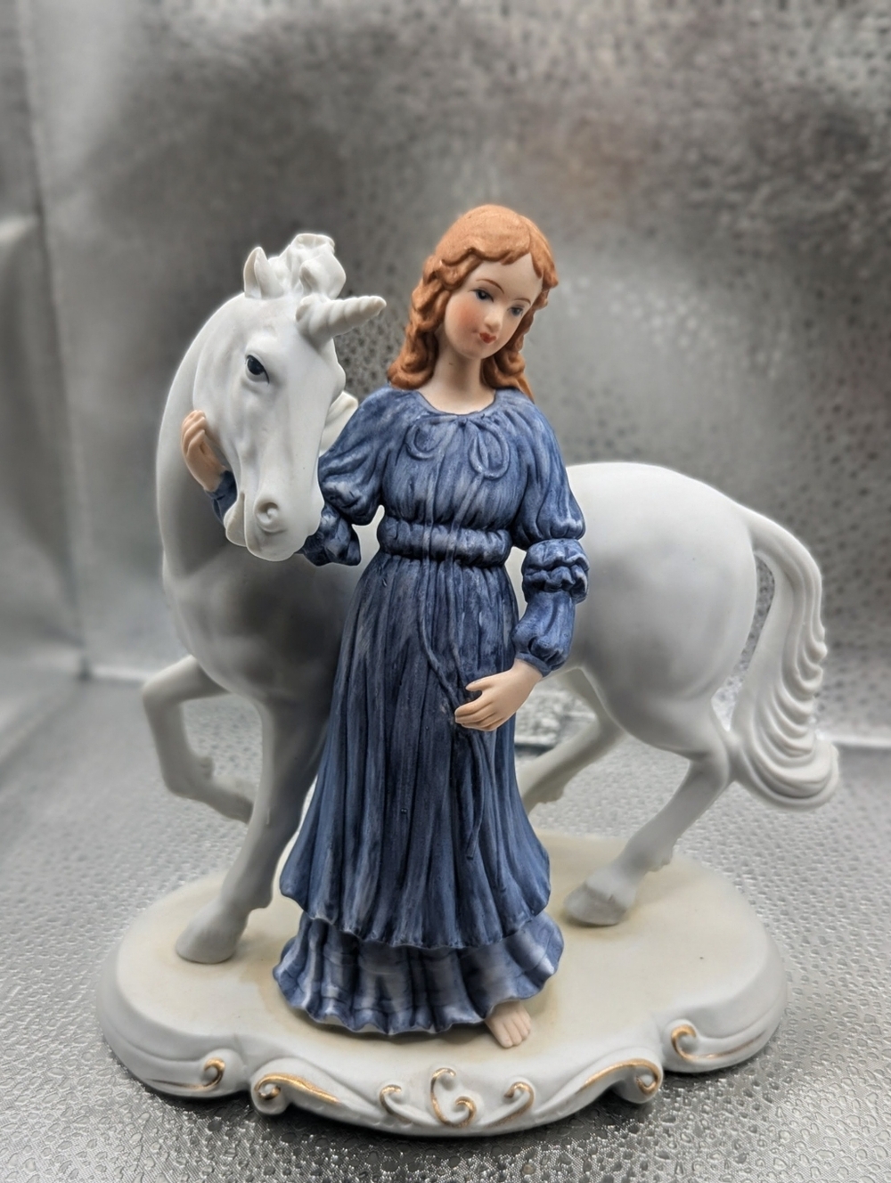 1982 Enesco Porcelain Girl And Unicorn Figurine